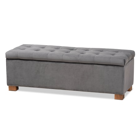Baxton Studio Roanoke Grey Velvet Upholstered Grid-Tufted Storage Ottoman Bench 160-9928